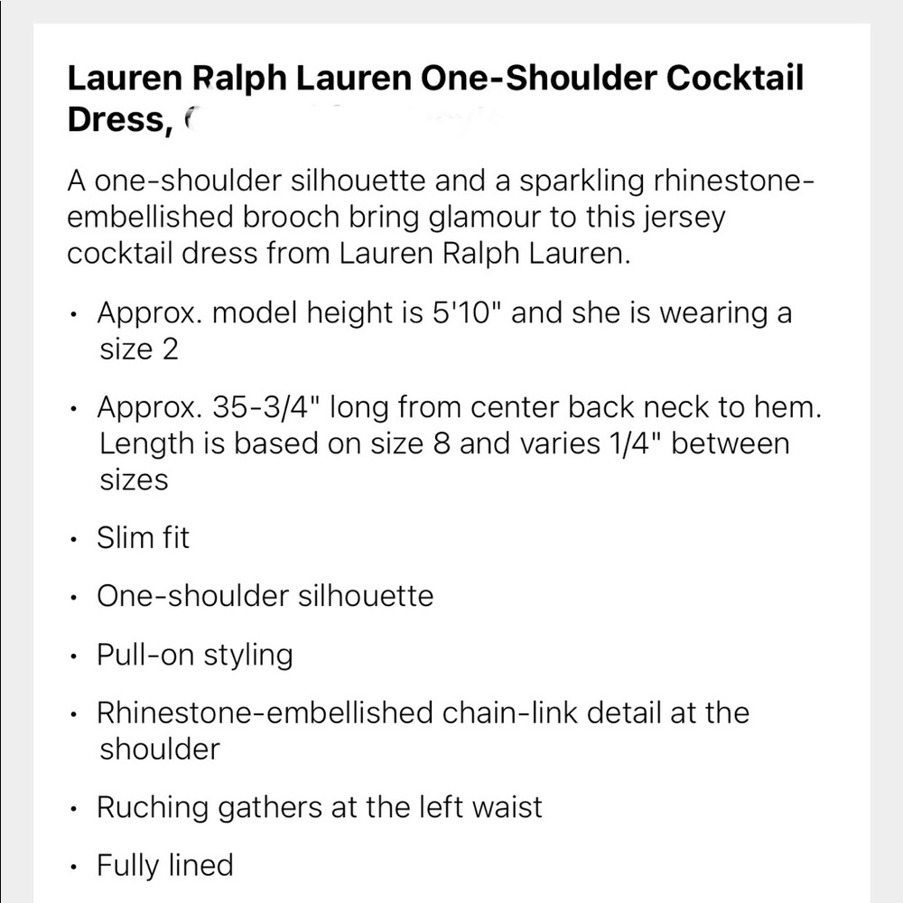 Ralph Lauren One Shoulder Cocktail Dress NWT - Picture 5 of 5
